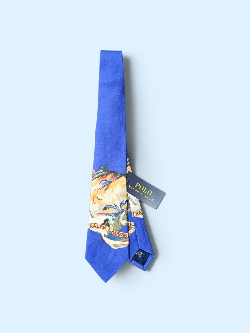 Polo by Ralph Lauren Royal Blue Tie with Marlin Fishing Print